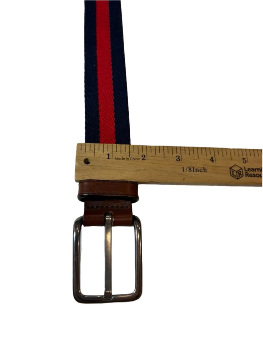 Banana Republic Made in USA Striped Canvas Leather Belt 34 Preppy